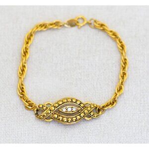 7 1/2 inch, Vintage Gold Tone Victorian Rhinestone Bracelet by Avon - A26